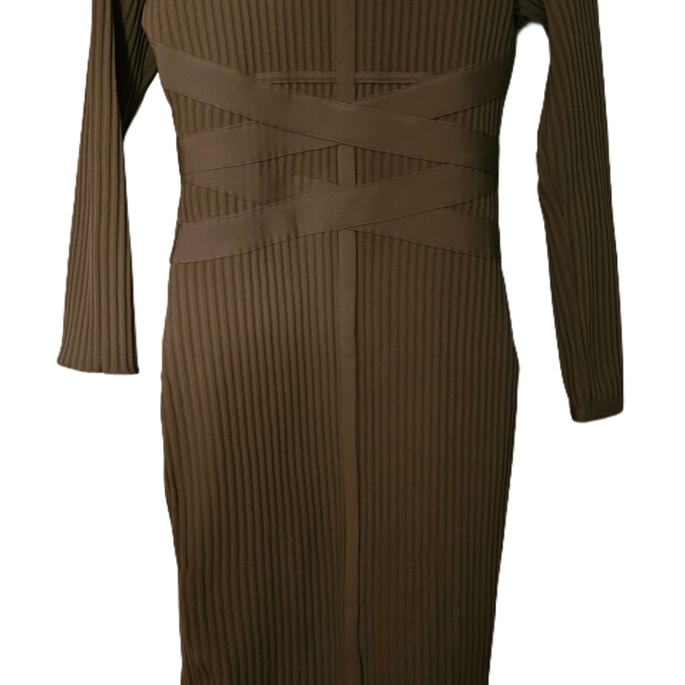 Elegant Brown Ribbed Bandage Dress Never Worn. No Tags